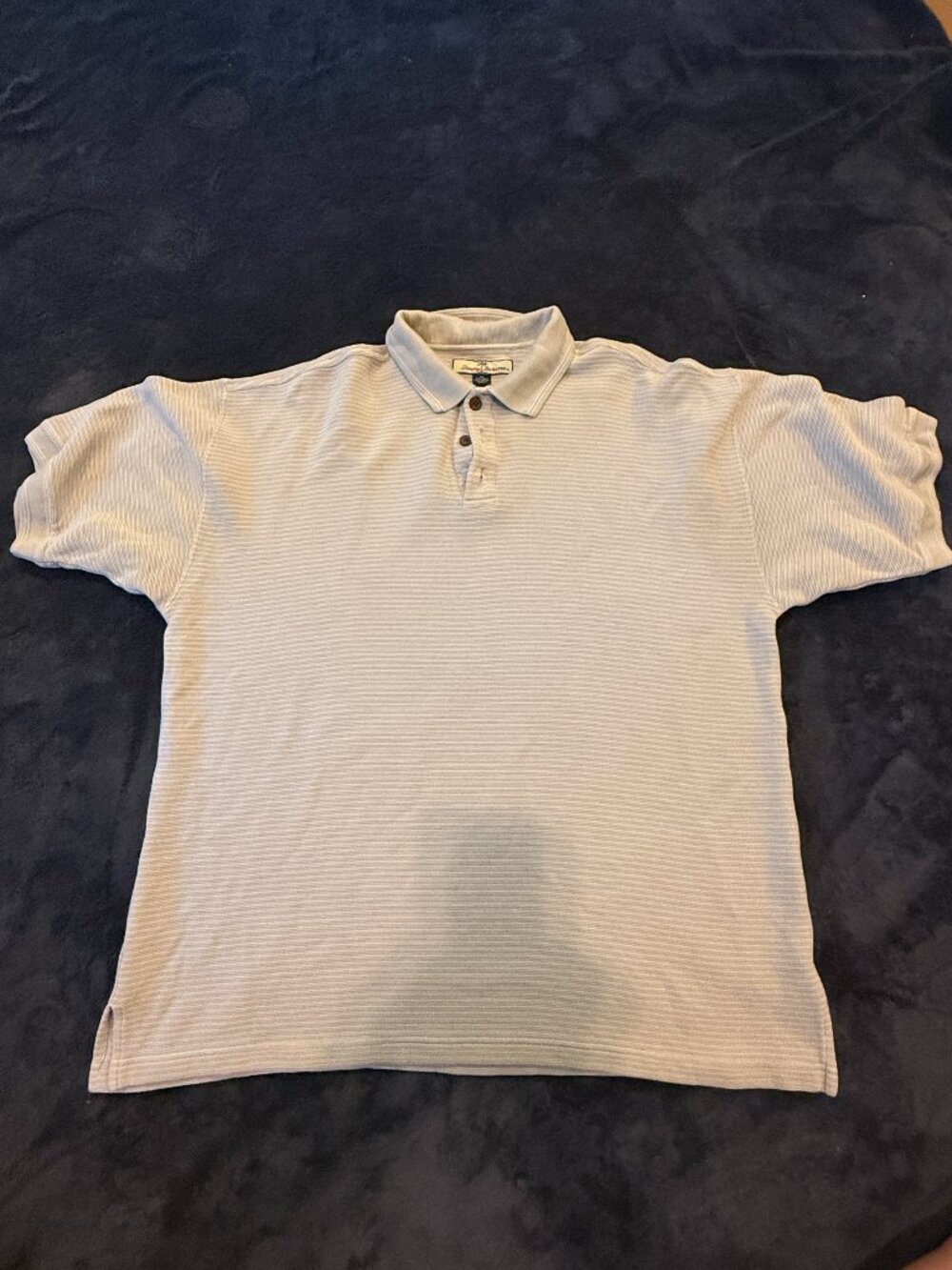 Tommy Bahama Silk Cotton Ribbed Polo Shirt Mens XL Beige Golf Resort Cruise SS